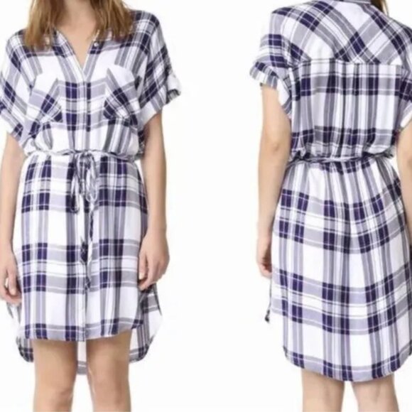 Rails Haley Short Sleeve Shirt Dress White with Blue Plaid Size Medium - Picture 1 of 11